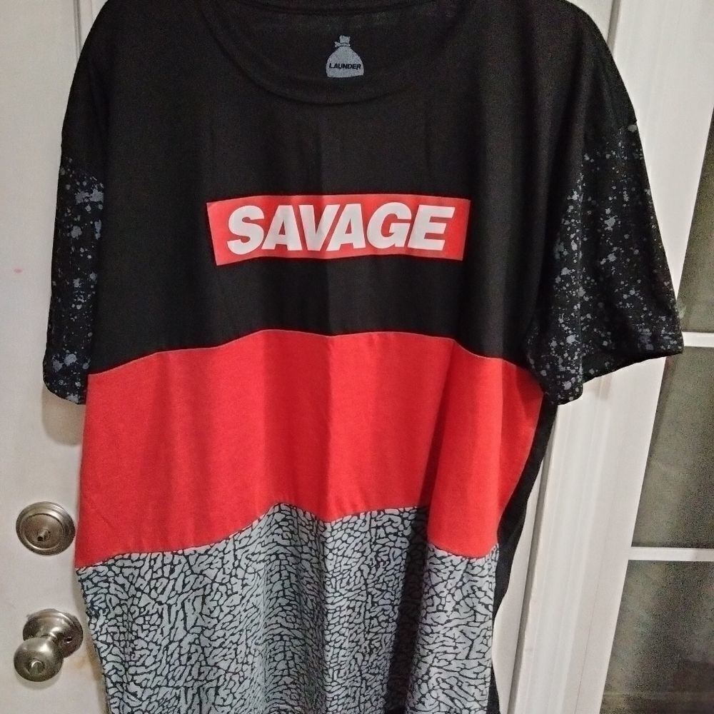 Bailey Apparel SAVAGE Short Sleeve Color Block Spell Out T Shirt